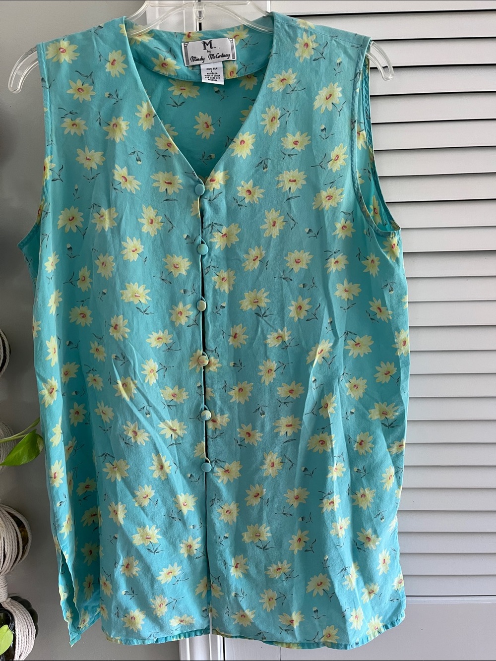 Aqua Floral Sleeveless Button-Front Tunic
